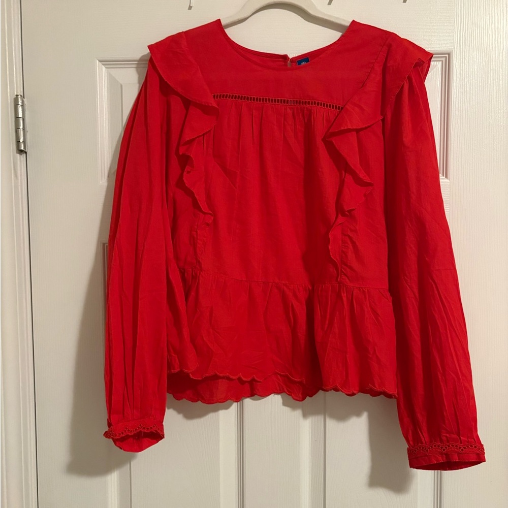 Old Navy Red Ruffle Peplum Long-Sleeve Blouse